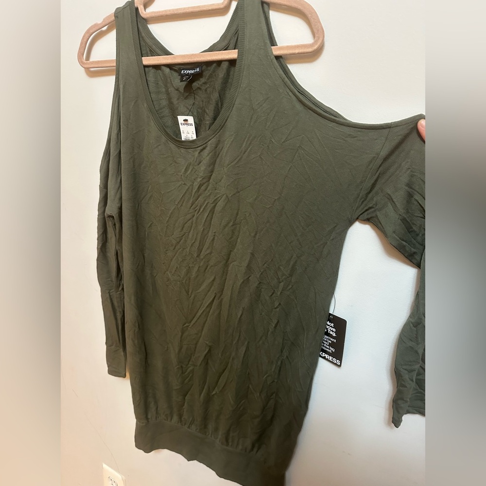 NWT Express Cold Shoulder Tunic Long Sleeve Top Olive Green Size S